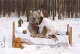 Russian Models Pose With Grizzly Bear